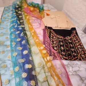 Multicolor Embroidered Women's Dubata Indian Pakistani Dress